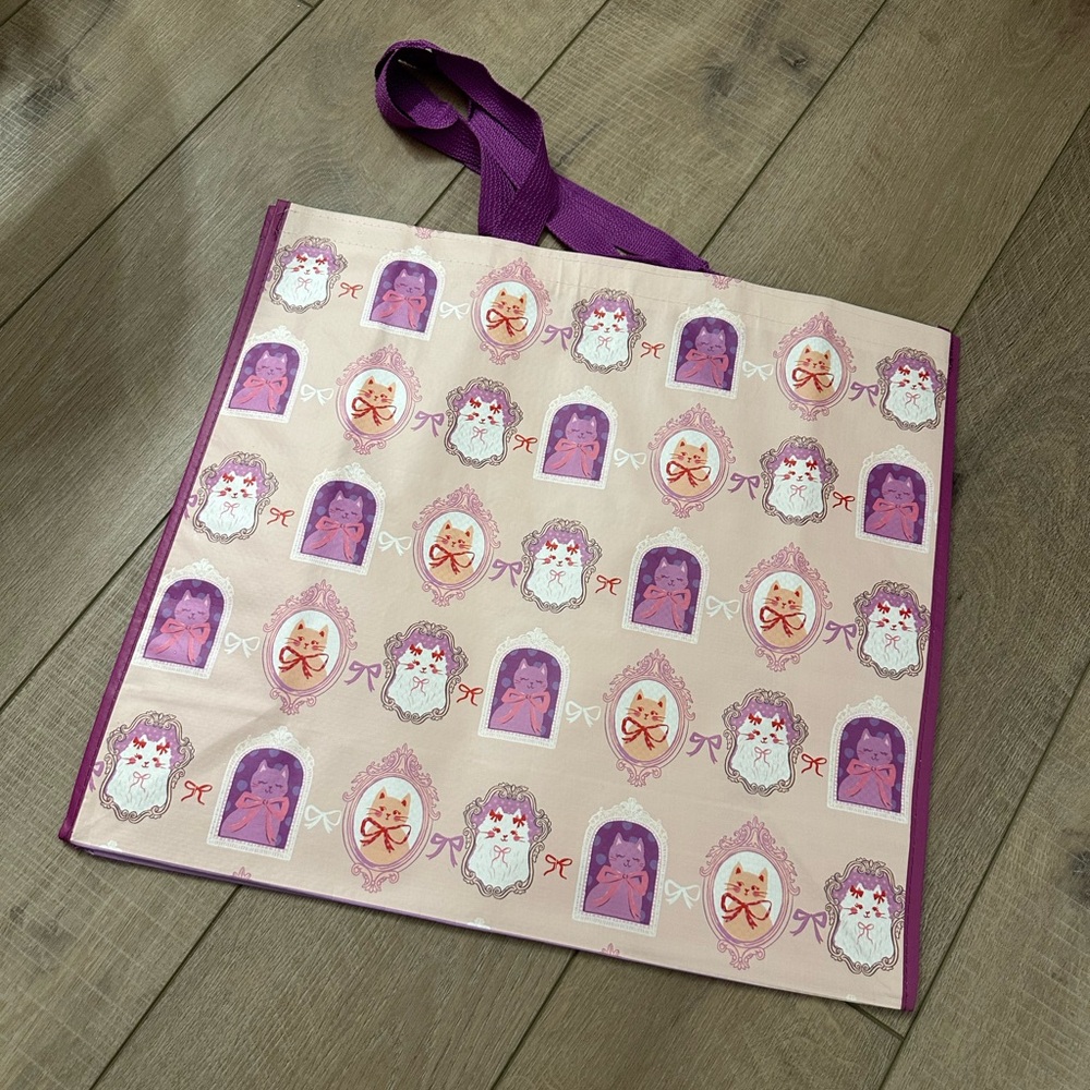 Homegoods TJMaxx Marshalls Viral Purple Cat Bow Print Reusable Tote Bag NWOT
